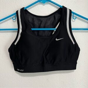 Nike Dri Fit Women’s Size XS Black White Swoosh Sports Bra Mesh Workout Exercise